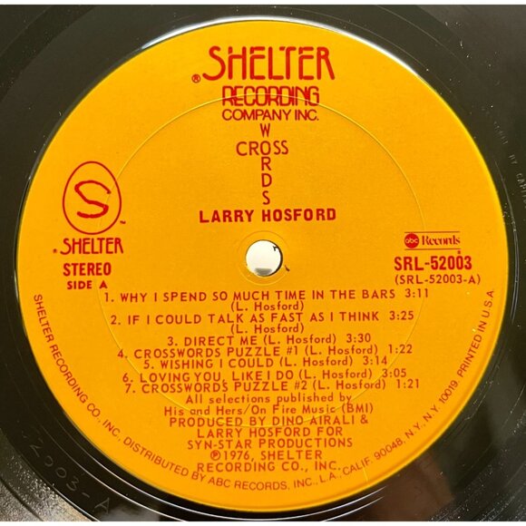 Larry Hosford Cross Words Vinyl LP Folk Rock 1976 Shelter Records + Lyric Insert - Picture 2 of 8
